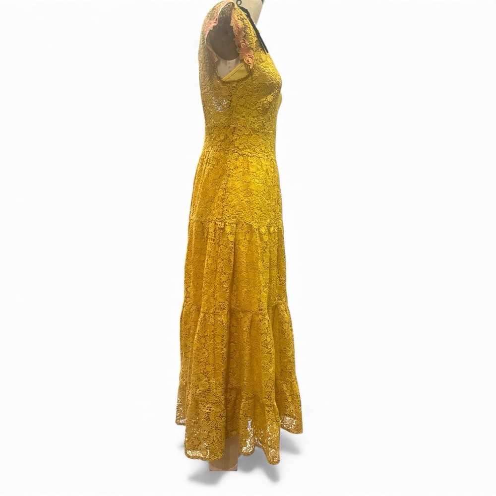 NWT PINKO Macramé Lace Midi Dress – Yellow Lace Dress – Luxury Italian Style - Picture 5 of 10